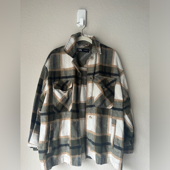 ZARA Plaid Wool Blend Oversized Shacket - Picture 2 of 5